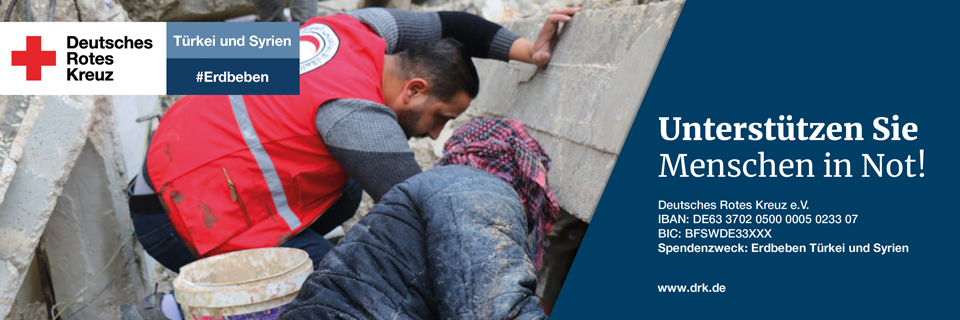 IBAN: DE63370205000005023307
BIC: BFSWDE33XXX
Stichwort: Nothilfe Erdbeben Türkei und Syrien